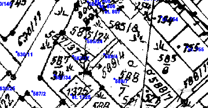 Parcela st. 588/4 v KÚ Červená Voda, Katastrální mapa