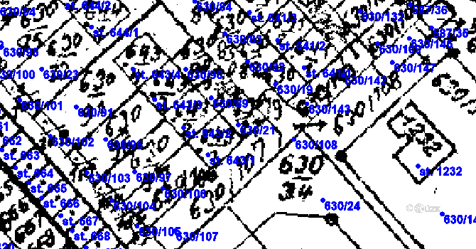Parcela st. 630/21 v KÚ Červená Voda, Katastrální mapa