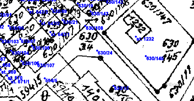Parcela st. 630/24 v KÚ Červená Voda, Katastrální mapa