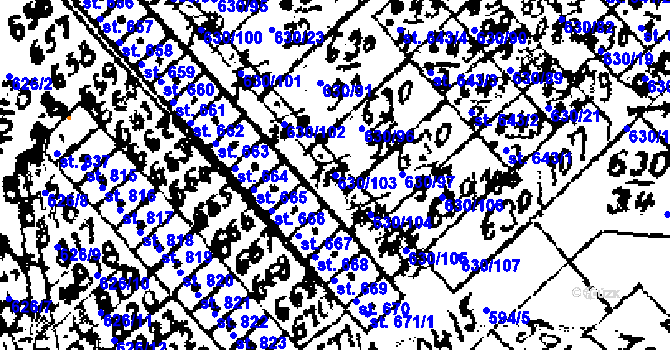 Parcela st. 630/103 v KÚ Červená Voda, Katastrální mapa