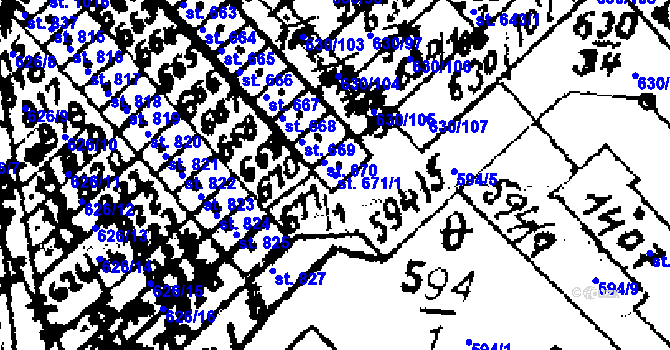 Parcela st. 671/1 v KÚ Červená Voda, Katastrální mapa