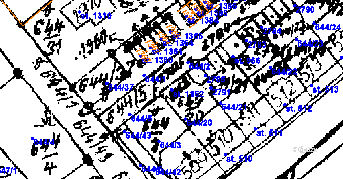 Parcela st. 1162 v KÚ Červená Voda, Katastrální mapa