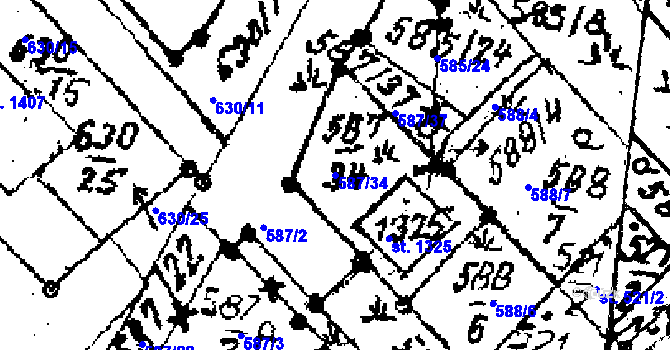 Parcela st. 587/34 v KÚ Červená Voda, Katastrální mapa
