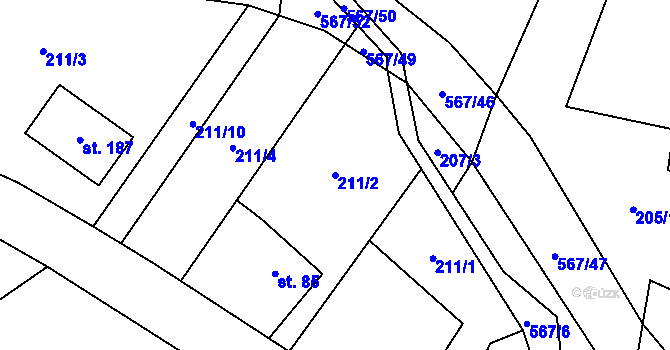 Parcela st. 211/2 v KÚ Dolní Orlice, Katastrální mapa