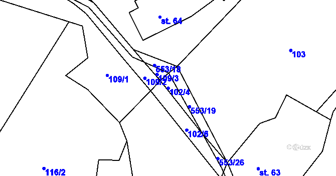 Parcela st. 102/4 v KÚ Dolní Orlice, Katastrální mapa