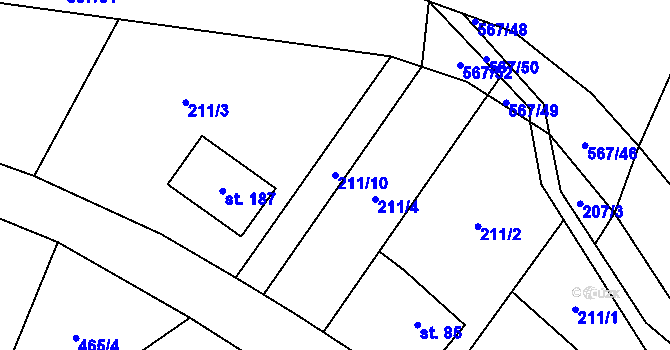 Parcela st. 211/10 v KÚ Dolní Orlice, Katastrální mapa