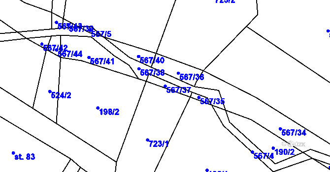 Parcela st. 567/37 v KÚ Dolní Orlice, Katastrální mapa