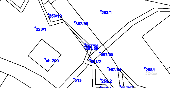 Parcela st. 567/58 v KÚ Dolní Orlice, Katastrální mapa