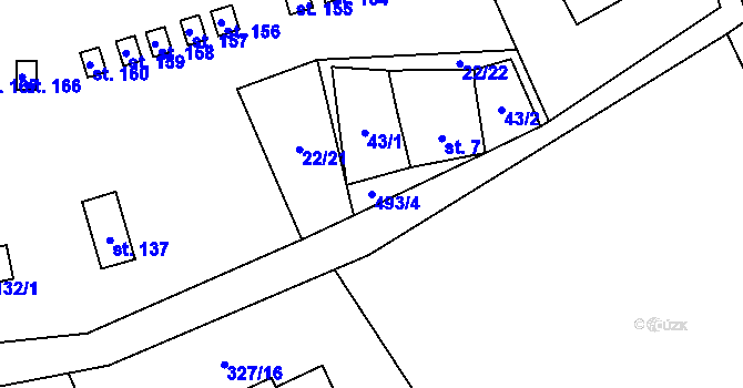 Parcela st. 493/4 v KÚ Horní Orlice, Katastrální mapa