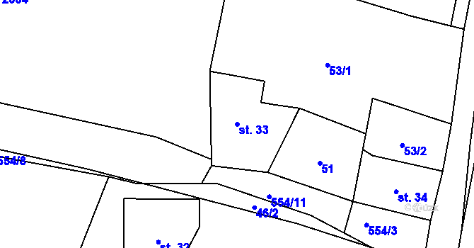 Parcela st. 33 v KÚ Mlýnický Dvůr, Katastrální mapa
