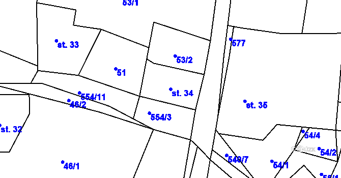 Parcela st. 34 v KÚ Mlýnický Dvůr, Katastrální mapa