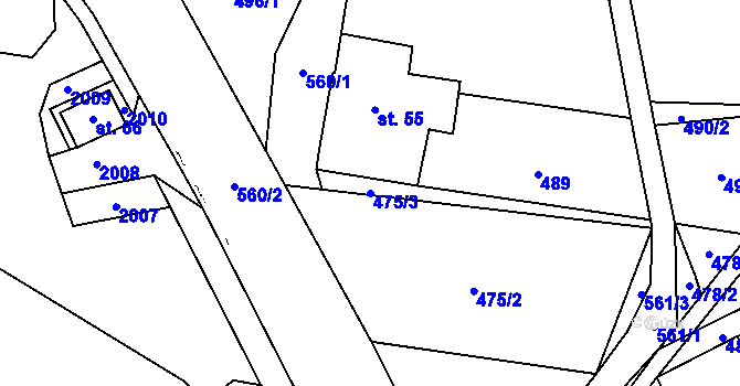 Parcela st. 475/3 v KÚ Mlýnický Dvůr, Katastrální mapa