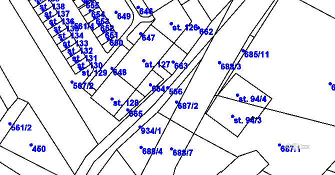 Parcela st. 566 v KÚ Mlýnický Dvůr, Katastrální mapa