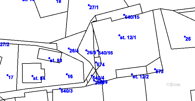 Parcela st. 540/16 v KÚ Mlýnický Dvůr, Katastrální mapa