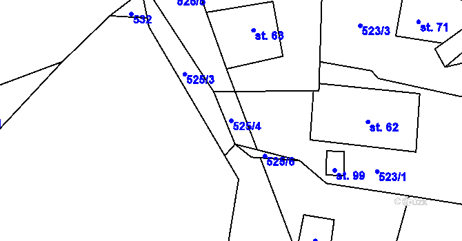 Parcela st. 525/4 v KÚ Mlýnický Dvůr, Katastrální mapa