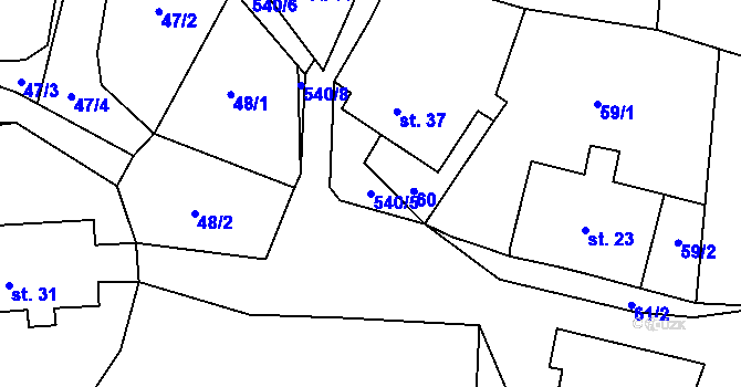 Parcela st. 540/5 v KÚ Mlýnický Dvůr, Katastrální mapa