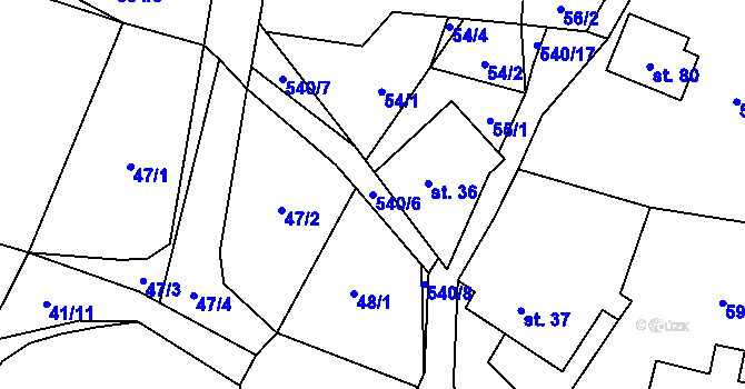 Parcela st. 540/6 v KÚ Mlýnický Dvůr, Katastrální mapa
