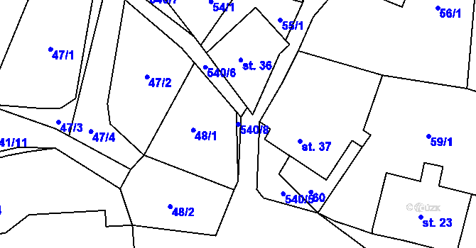 Parcela st. 540/8 v KÚ Mlýnický Dvůr, Katastrální mapa