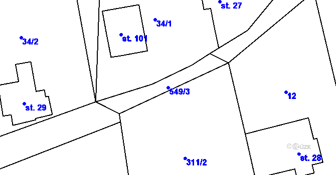 Parcela st. 549/3 v KÚ Mlýnický Dvůr, Katastrální mapa