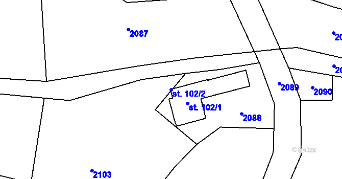 Parcela st. 102/2 v KÚ Mlýnický Dvůr, Katastrální mapa
