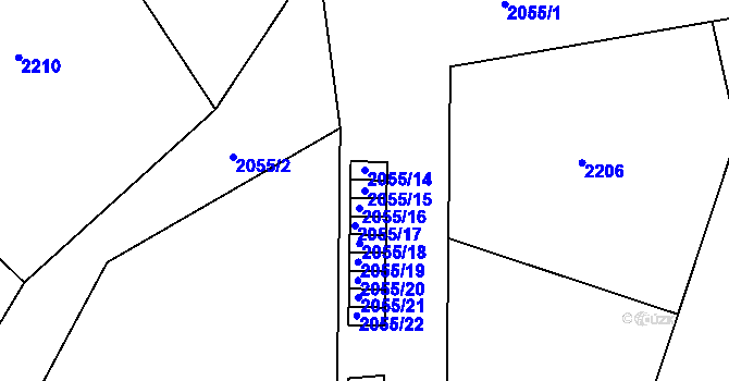 Parcela st. 2055/15 v KÚ Mlýnický Dvůr, Katastrální mapa