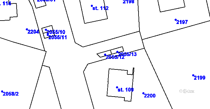 Parcela st. 2055/12 v KÚ Mlýnický Dvůr, Katastrální mapa