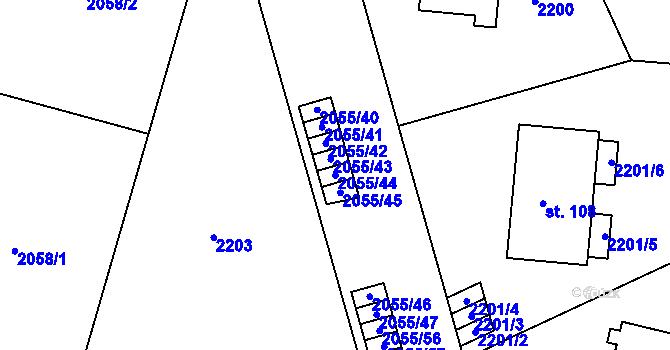 Parcela st. 2055/44 v KÚ Mlýnický Dvůr, Katastrální mapa