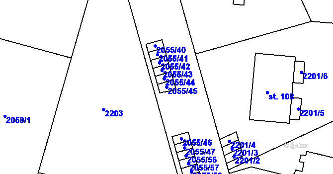 Parcela st. 2055/45 v KÚ Mlýnický Dvůr, Katastrální mapa