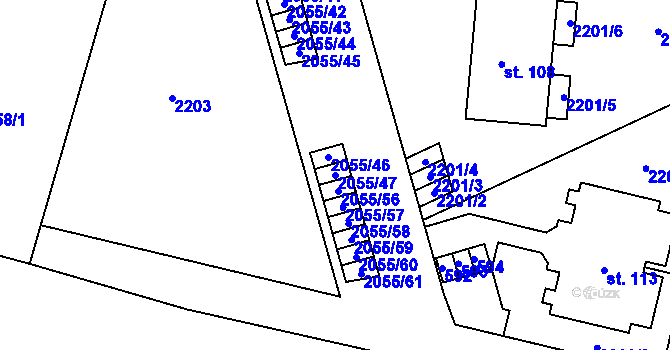 Parcela st. 2055/47 v KÚ Mlýnický Dvůr, Katastrální mapa