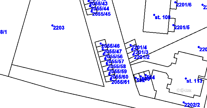 Parcela st. 2055/56 v KÚ Mlýnický Dvůr, Katastrální mapa