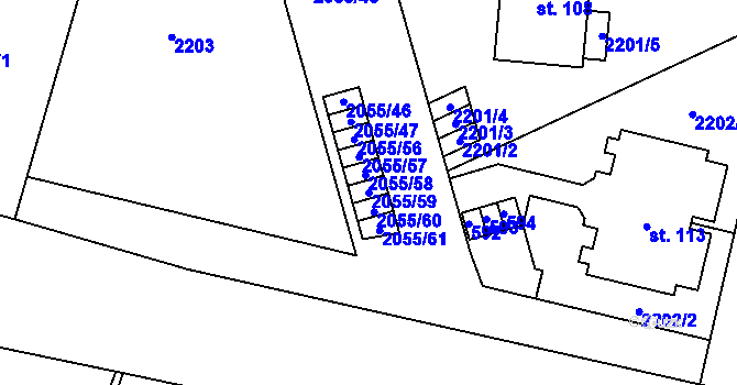 Parcela st. 2055/59 v KÚ Mlýnický Dvůr, Katastrální mapa