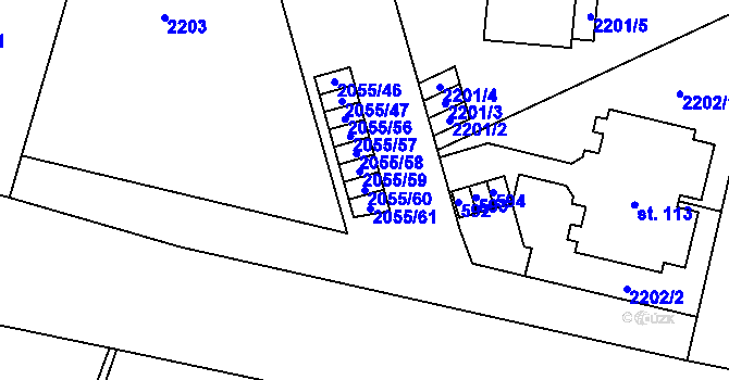 Parcela st. 2055/60 v KÚ Mlýnický Dvůr, Katastrální mapa