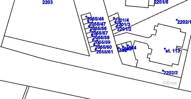 Parcela st. 2055/61 v KÚ Mlýnický Dvůr, Katastrální mapa