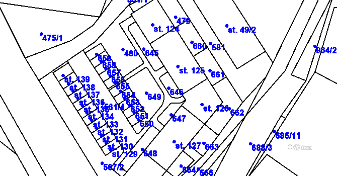 Parcela st. 646 v KÚ Mlýnický Dvůr, Katastrální mapa