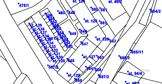 Parcela st. 647 v KÚ Mlýnický Dvůr, Katastrální mapa