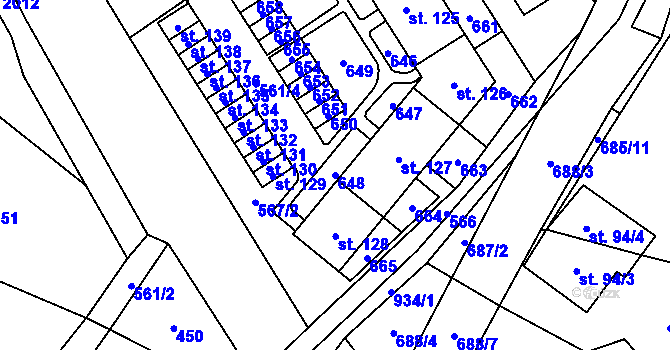 Parcela st. 648 v KÚ Mlýnický Dvůr, Katastrální mapa