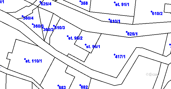 Parcela st. 95/1 v KÚ Moravský Karlov, Katastrální mapa