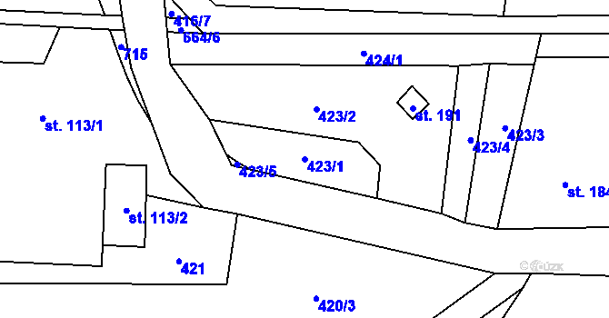 Parcela st. 423/1 v KÚ Moravský Karlov, Katastrální mapa