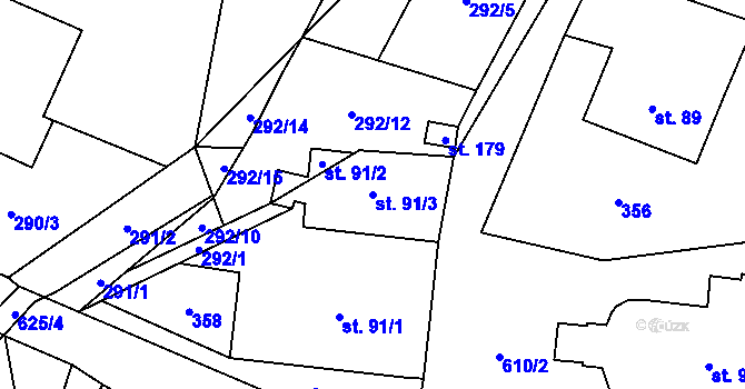 Parcela st. 91/3 v KÚ Moravský Karlov, Katastrální mapa