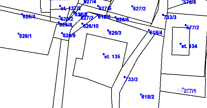 Parcela st. 135 v KÚ Šanov u Červené Vody, Katastrální mapa