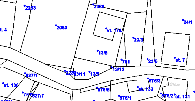 Parcela st. 13/8 v KÚ Šanov u Červené Vody, Katastrální mapa