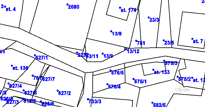 Parcela st. 13/9 v KÚ Šanov u Červené Vody, Katastrální mapa