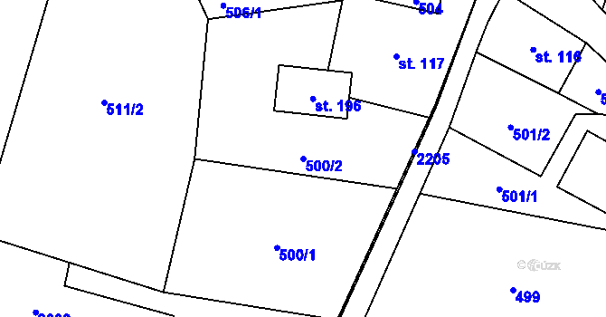 Parcela st. 500/2 v KÚ Šanov u Červené Vody, Katastrální mapa