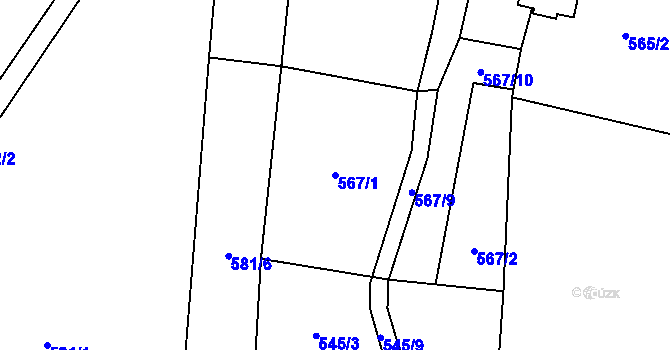 Parcela st. 567/1 v KÚ Šanov u Červené Vody, Katastrální mapa