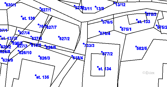 Parcela st. 733/3 v KÚ Šanov u Červené Vody, Katastrální mapa