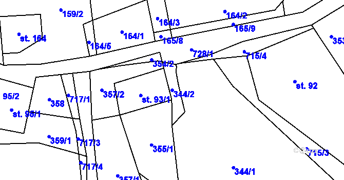 Parcela st. 344/2 v KÚ Šanov u Červené Vody, Katastrální mapa