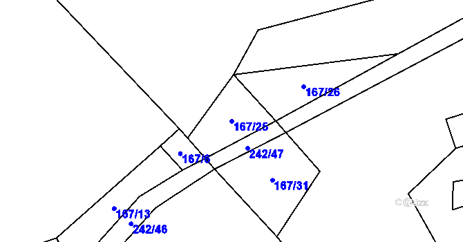 Parcela st. 167/25 v KÚ Bludov v Čechách, Katastrální mapa