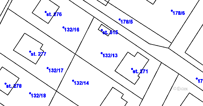 Parcela st. 132/13 v KÚ Červené Janovice, Katastrální mapa