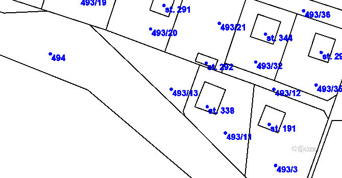 Parcela st. 493/13 v KÚ Červené Janovice, Katastrální mapa