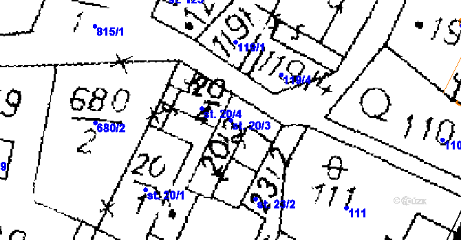 Parcela st. 20/3 v KÚ Opatovice I, Katastrální mapa